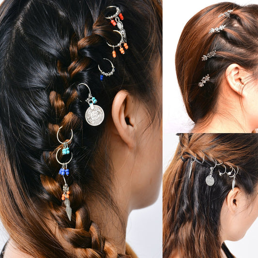 Jewelry personality braid trend headdress leaf coins DIY pendant hair accessories hairpin