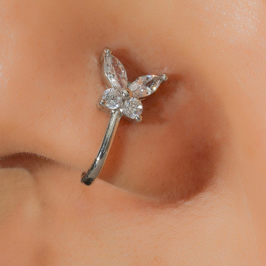 Butterfly Non-Perforated Nose Clip Nose Ring Retro Fashion Copper Inlaid Zircon U-shaped Nose Nail Piercing Jewelry for Women