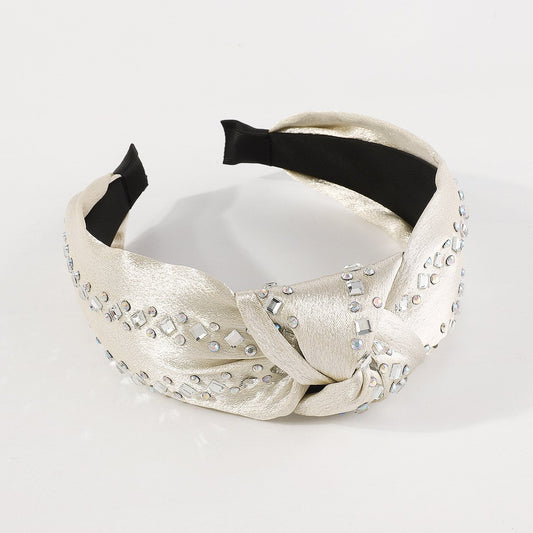 F5167 Jewelry fabric knotted wide-brimmed personalized fashion headband light luxury rhinestone retro headband female