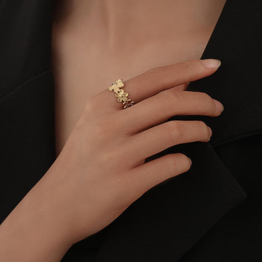 Fashion simple flower stainless steel open ring personality trend titanium steel ring jewelry