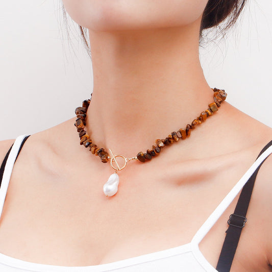 Jewelry Large Shaped Pearl OT Buckle Necklace Female Beach Simple Trend Brown Turquoise Necklace