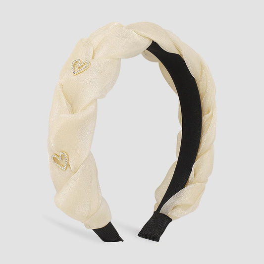 F43 Diamond Heart Headband Twist Sand Material French Elegant Headband Solid Color High Design Hair Accessories