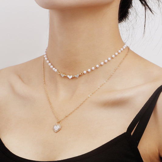 Jewelry Ladies Sweet Love Imitation Pearl Clavicle Chain Versatile Fashion Simple Personality Necklace