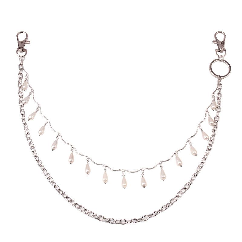 Trouser chain double-layer drop-shaped imitation pearl embellished with personalized geometric retro fashion all-match jeans