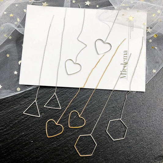 Creative Tassel Geometric Long Stud Earrings Female Fashion Simple Love Triangle Hexagonal Ear Wire