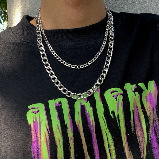 Jewelry Hip Hop Punk Metal Chain Men's Necklace Fashion Simple Geometric Necklace Set
