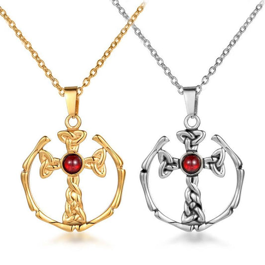 Jewelry Fashion Cross Pendant Necklace Men Religion Ruby Hip Hop Rock Jewelry