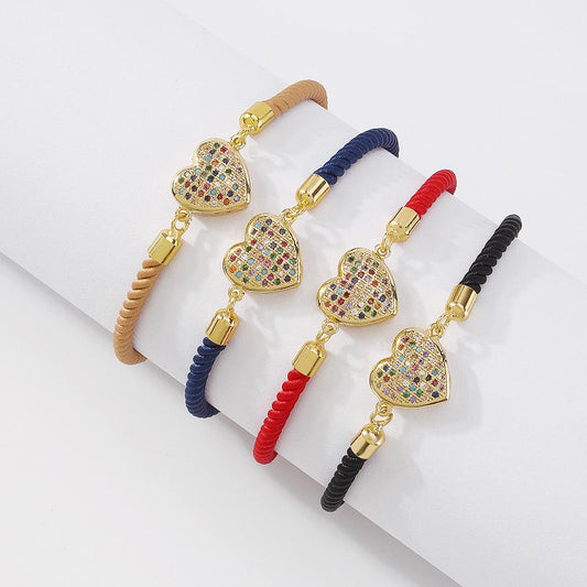 ZB5 Romantic Red Rope Jewelry Geometric Heart Zircon Bracelet Niche Daily Commuting Fashion Jewelry