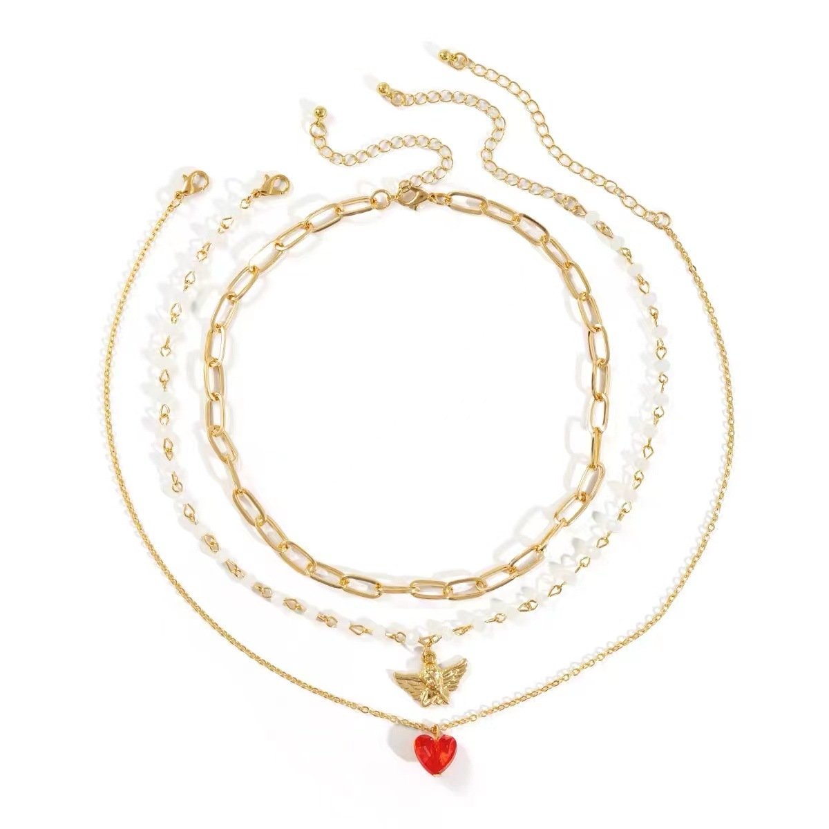 Three-piece set of angel love necklace set light luxury trend net red temperament stacked multi-layer necklace