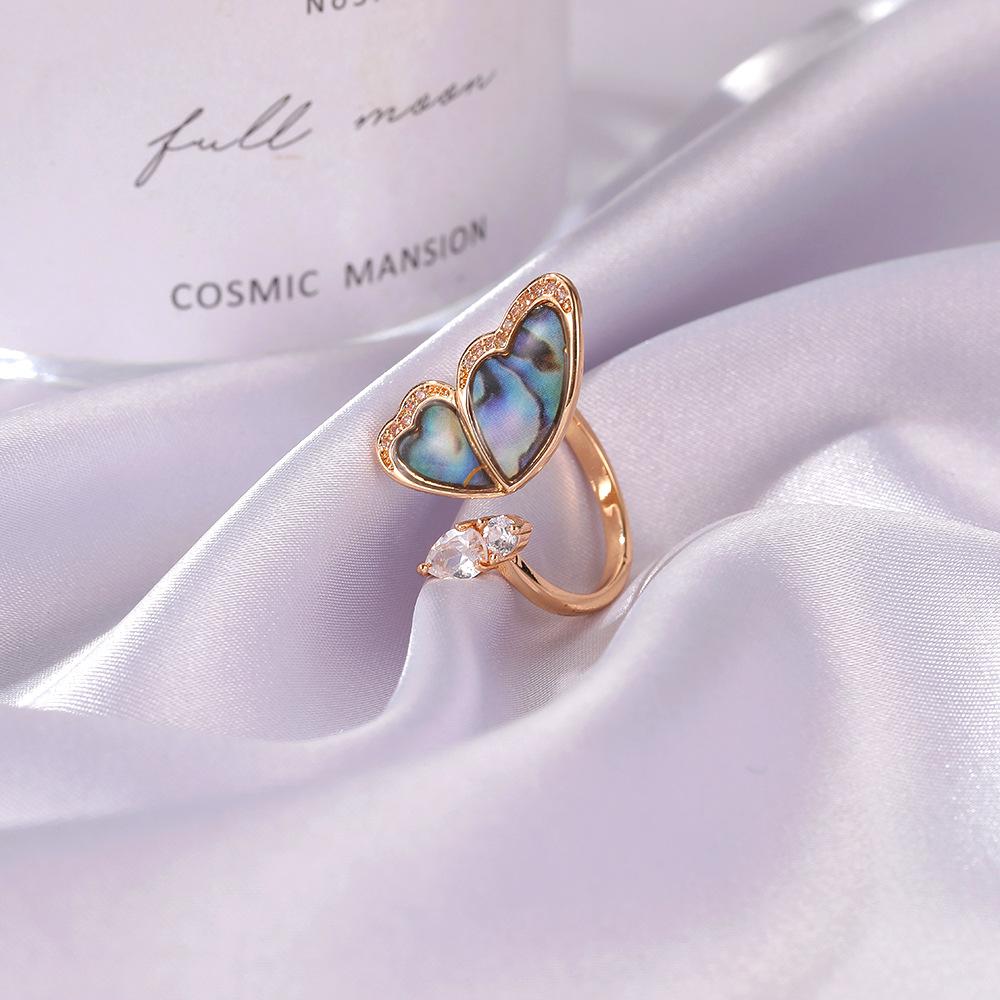 Dream seashell wing ring ins color butterfly ring temperament micro-inlaid zircon open ring