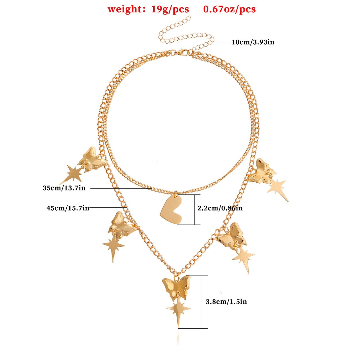 Jewelry Fashion Double Exaggerated Butterfly Heart Necklace Female Ins Cold Valentine's Day Necklace