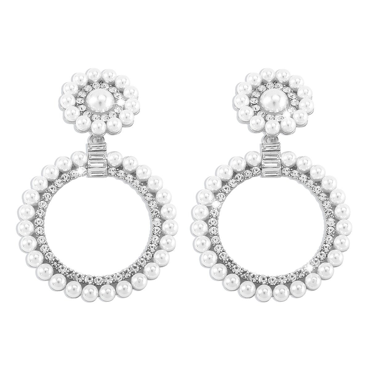 E1447 Exaggerated Circle Earrings Pearl Rhinestone Temperament Light Luxury Earrings Personality Lady Fashion Earrings