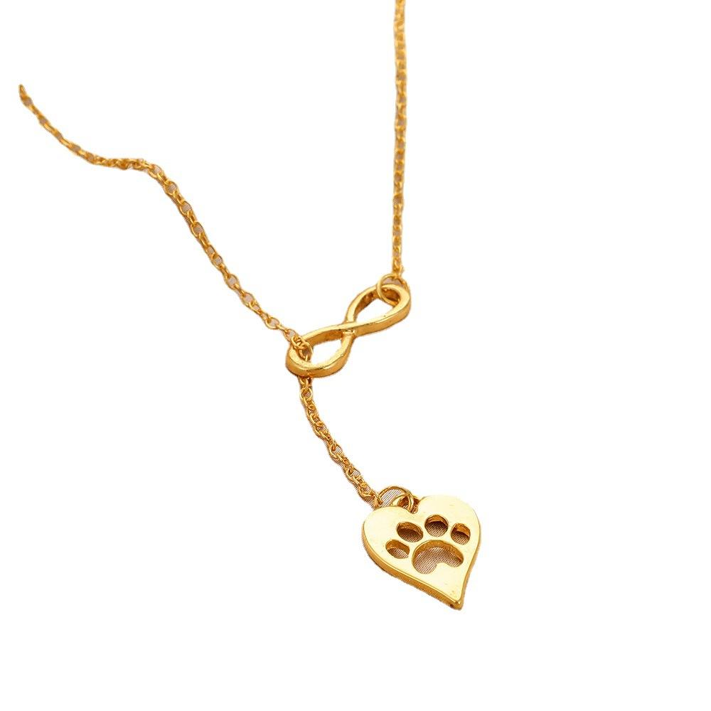Simple Fashion Heart Tassel Pendant Necklace Bowknot Dog Paw Pendant Ladies Jewelry