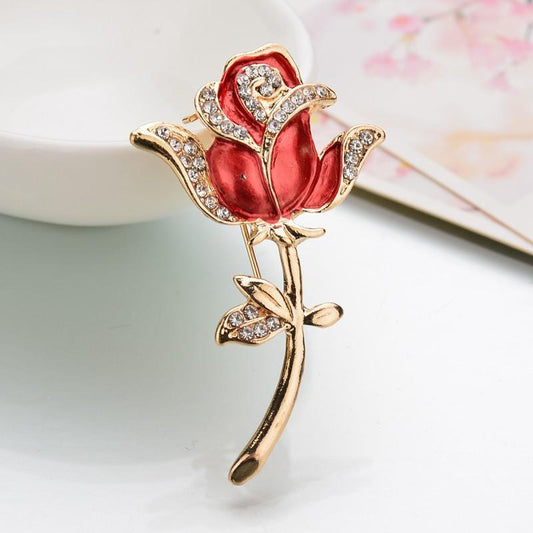 Rose Crystal Brooch Temperament Ladies Coat Jewelry Wedding Bridal Corsage