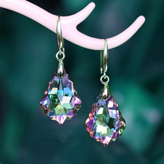 Fashion Baroque Leaf Dangle Earrings Women Silver Plated Pin Austrian Crystal Tourmaline Maple Leaf Earrings Jewelry