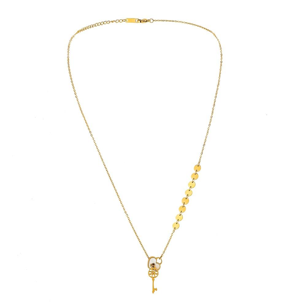 ins creative love lock key pendant titanium steel stitching disc cross chain couple all-match sweater chain