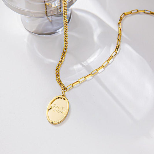 French GoodLuck Letter Oval Pendant Necklace Female Luck Clavicle Chain Lucky Valentine's Day Girlfriend