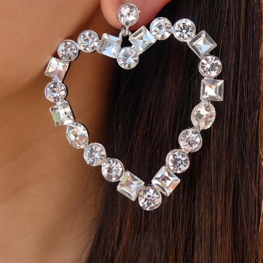 E162 Jewelry Heart Hollow Air Rhinestone Earrings Niche Elegant Sweet Earrings Women