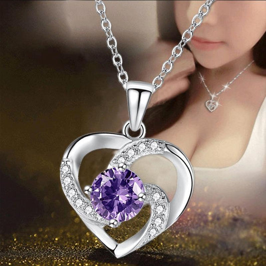 Fashion Ladies Clavicle Chain Love Shape Pendant 925 Silver Plated Diamond Necklace Jewelry