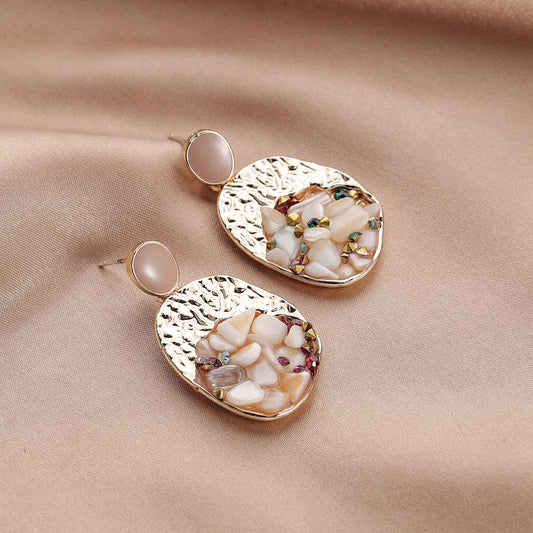 Irregular Oval Earrings Raw Stone Broken Diamond Drip Oil Earrings Temperament Light Luxury Pendant Jewelry