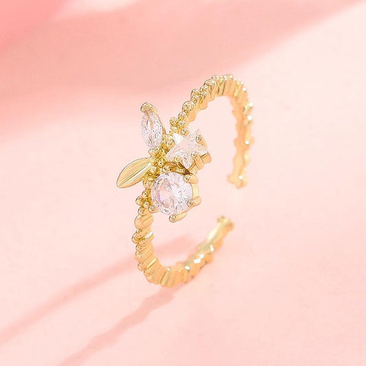 Fashion creative cherry ring femininity niche design micro-inlaid zircon geometric opening index finger ring