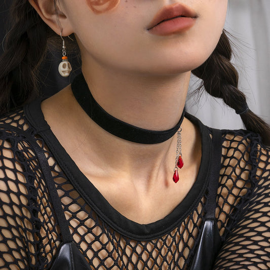 Jewelry dark water drop imitation crystal tassel choker necklace Gothic sweet cool velvet necklace