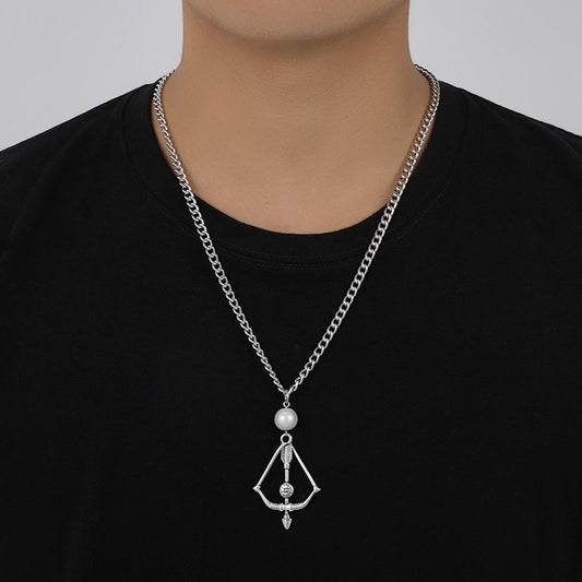 Trendy and domineering stainless steel cupid's arrow pearl pendant titanium steel fashion three-dimensional aesthetic necklace