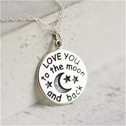 Jewelry Round Cake Drip Oil Loveyoutothemoonandback Star Moon Necklace