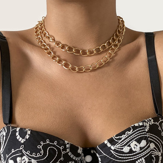 Jewelry Hip Hop Punk Metal Chain Necklace Female Fashion Street Shot Trendy Geometric Clavicle Necklace