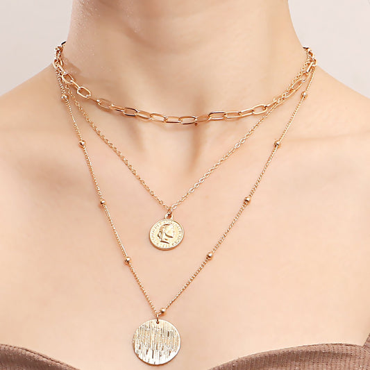 Jewelry trend multi-layer ins coin pendant necklace female niche design sense light luxury necklace