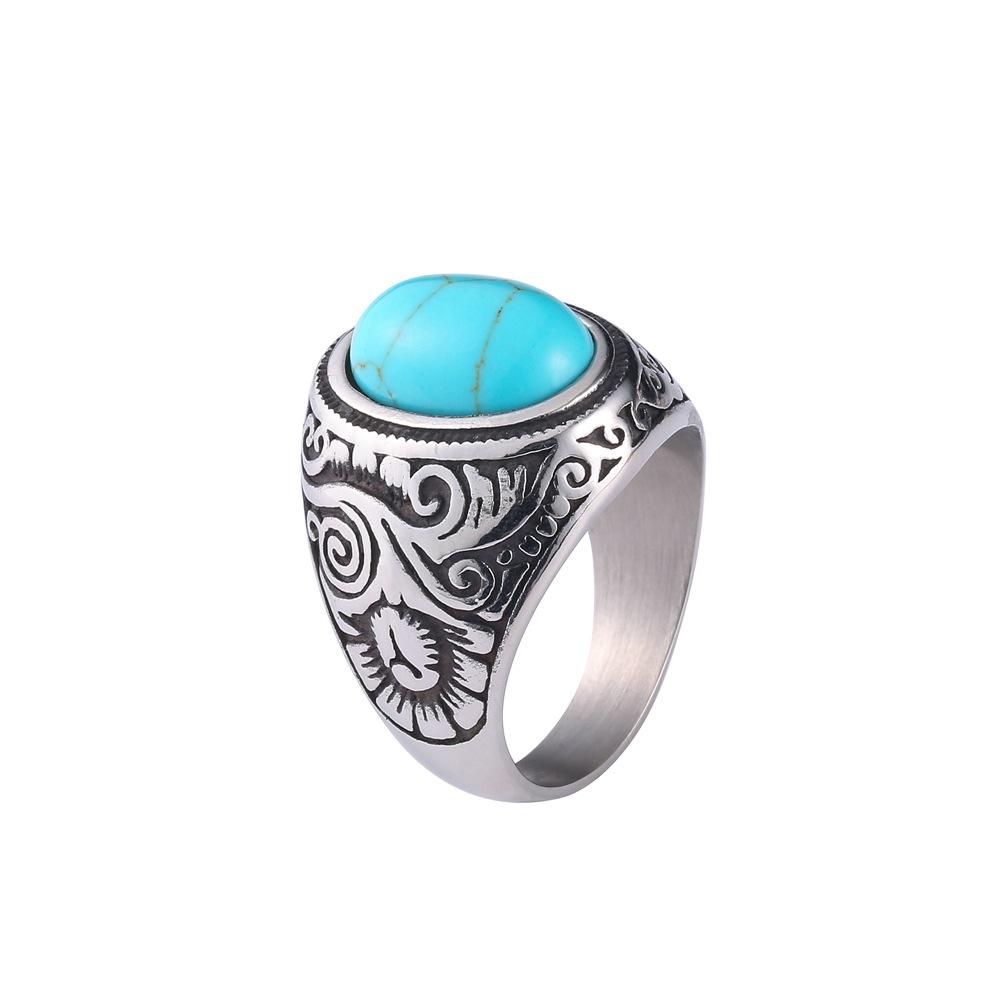 Personality Fashion Hand Jewelry Green Turquoise Temperament Versatile Retro Ring