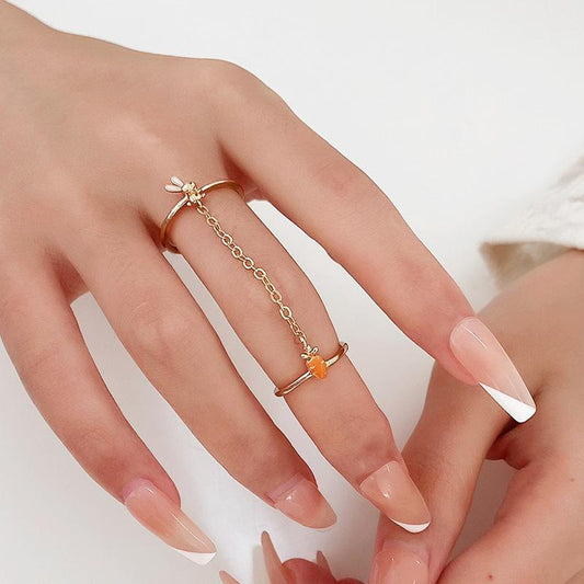 ins chain tassel double finger ring fashion simple star butterfly love geometric opening index finger ring tide