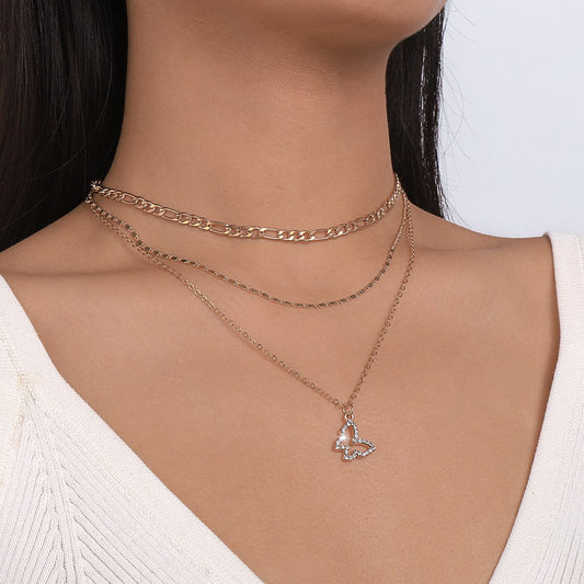 N9928 personality Internet celebrity accessories thin chain multi-layer simple necklace disc butterfly heart commuter necklace