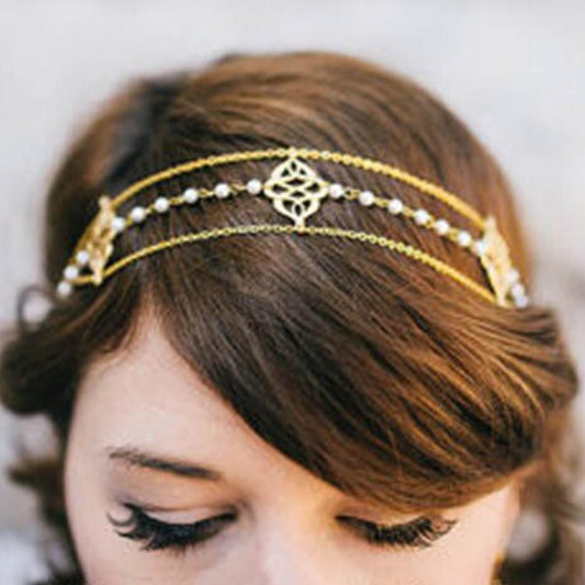 Jewelry Beautiful Fashion Popular Beaded Auspicious Pearl Tassel Headband Hair Accessories