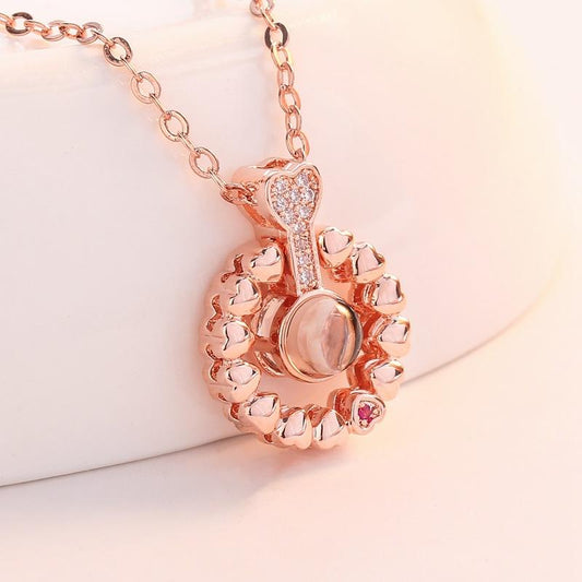 The same round micro-inlaid zircon small love pendant in one hundred languages I love you necklace