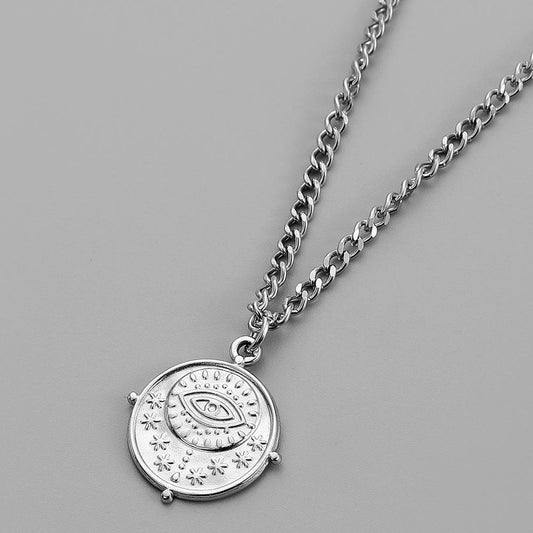 Personality Men's Fashion Punk Fashion Casual Street Stainless Steel Simple Eyes Coin Necklace Necklace