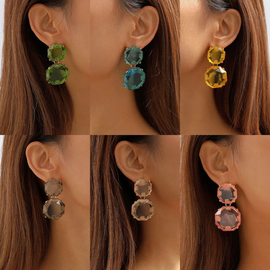E11194 Fashion Transparent Candy Color Earrings Resin Personality Retro Earrings Niche Simple Earrings Women