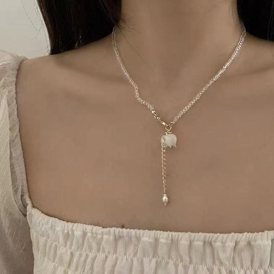 Moonlight Lily of the Valley Super Fairy French Flower Pearl Pendant Necklace Retro High Quality Temperament Vacation Clavicle Chain