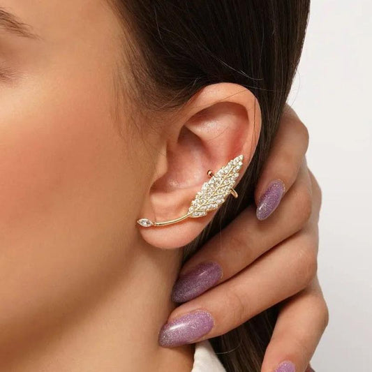 Ins full diamond leaf ear clip female fashion creative temperament micro-inlaid zircon leaf earrings Mori ear bone clip