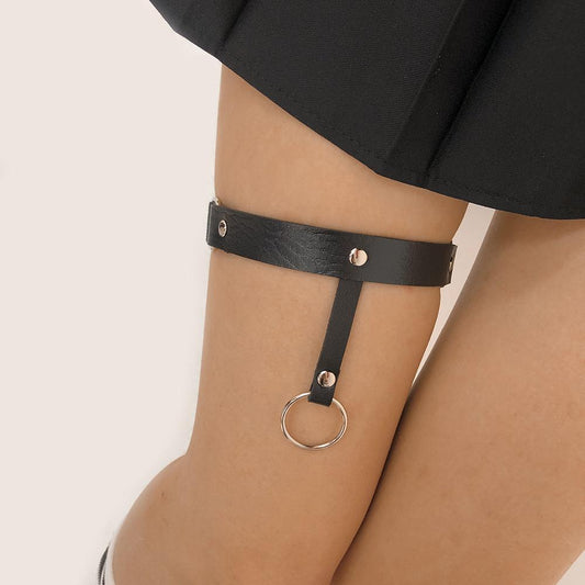 C259 Harajuku circle leg ring Internet celebrity street fashion fashion leg decoration trendy cool sexy PU leg chain female