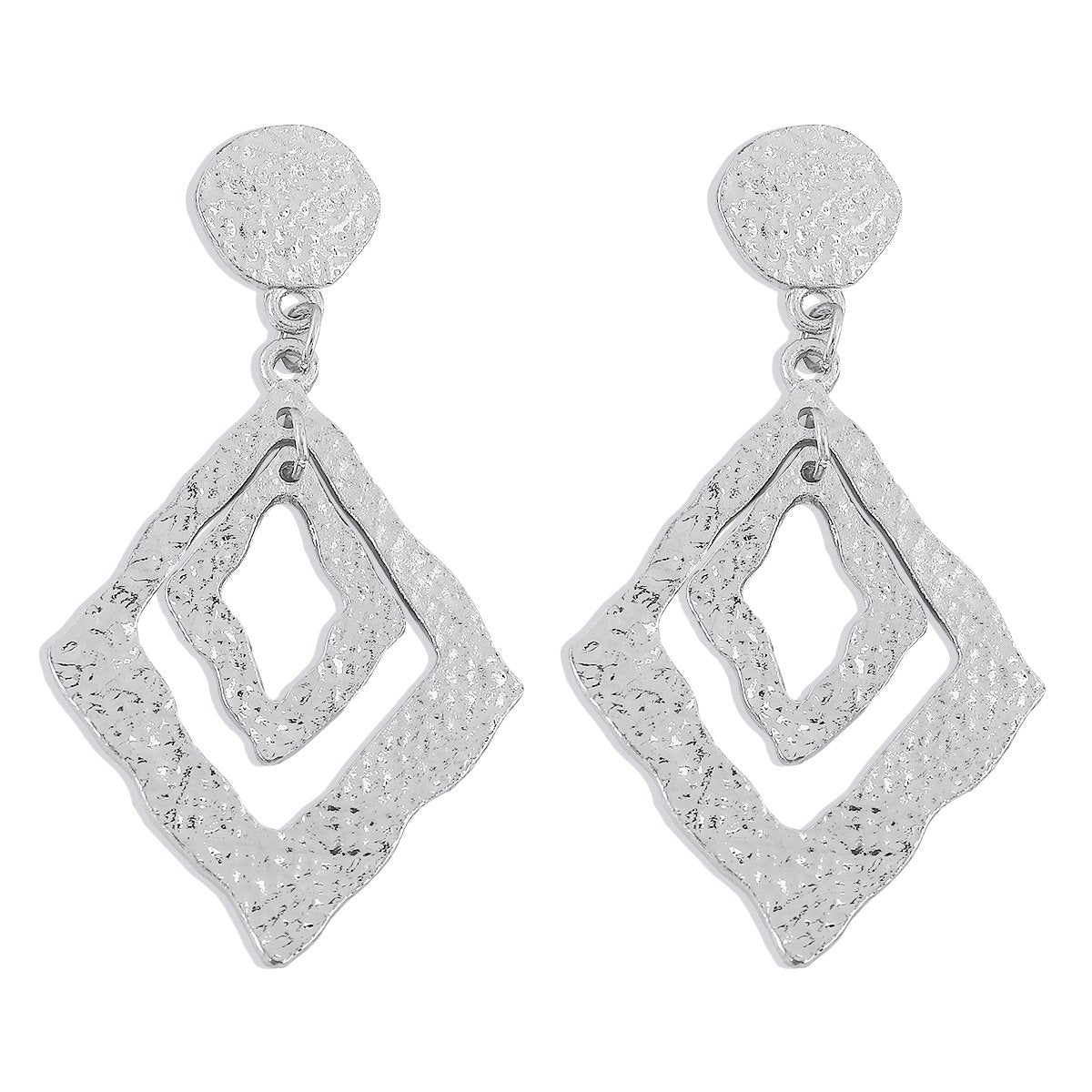 E1763 Jewelry double-layer rhombus metal geometric earrings personality hollow retro earrings