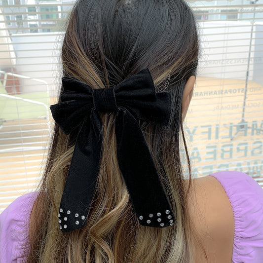 Jewelry Versatile Velvet Handmade Imitation Pearl Hair Ornament Simple Micro-inlaid Letter Bow Hairpin Female