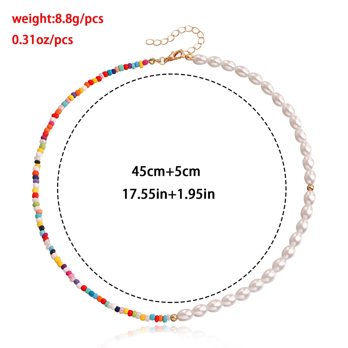 Explosive Bohemian colored rice beads imitation pearl necklace necklace female ins hand-woven necklace