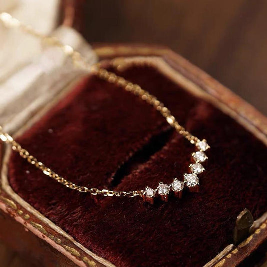 Ins Simple Diamond Necklace Female Retro Fashion Niche Design Curved Pendant Clavicle Chain Temperament Necklace