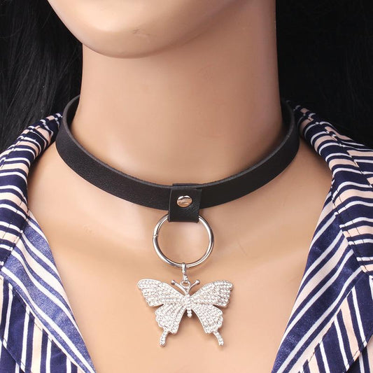 Harajuku Black Punk Choker Necklace Necklace Geometric Butterfly Peach Heart Leather Dark Clavicle Necklace Female