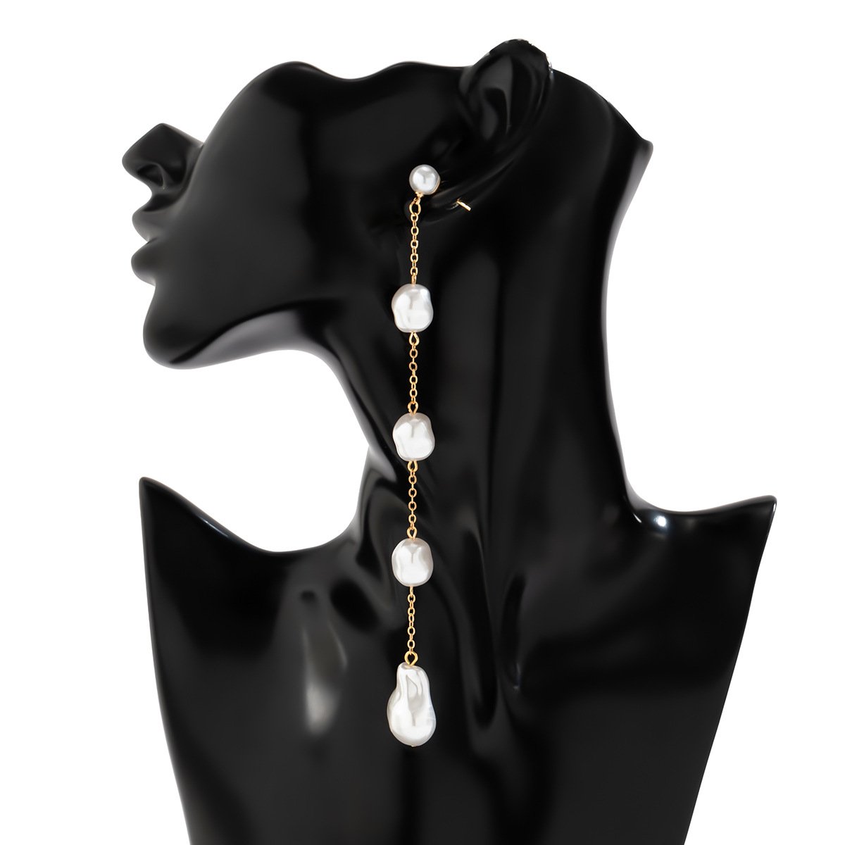 Jewelry Temperament Baroque Imitation Pearl Asymmetric Earrings Women's Long Section Cold Tassel Earrings