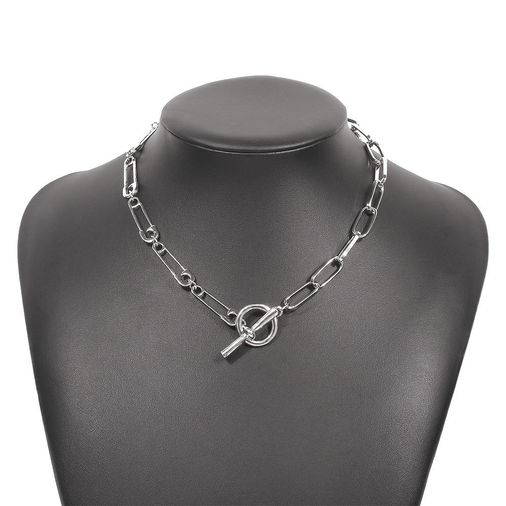 N8985 Personality OT Buckle Necklace Metal Texture Simple Single-layer Necklace Geometric Small Street Style Necklace Women