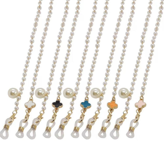 Simple four-leaf clover pearl glasses chain mask chain hanging chain non-slip anti-glasses sunglasses decorative pendant