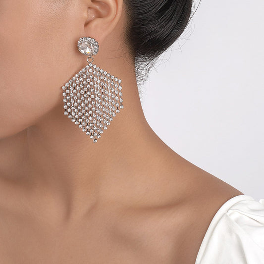 E1526 Temperament Claw Chain Rhinestone Tassel Earrings Baroque Light Luxury Internet Celebrity Fashion Earrings