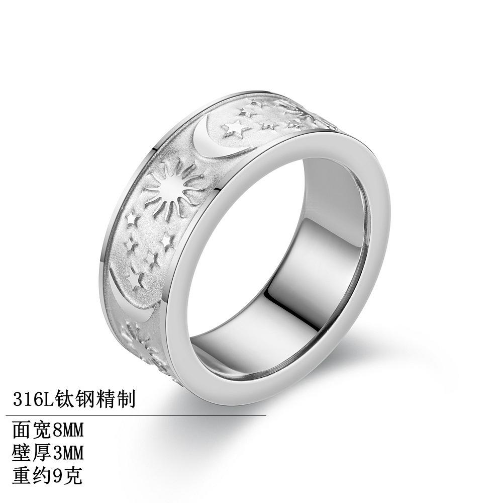 Fashionable sun, moon and stars titanium steel couple ring personality men's stainless steel ring